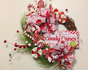 Candy Cane Grapevine Christmas Wreath