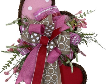 Valentine Heart Door Hanger Grapevine, Valentine Burlap Heart Wreath