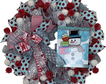 Snowman Winter Mesh Wreath