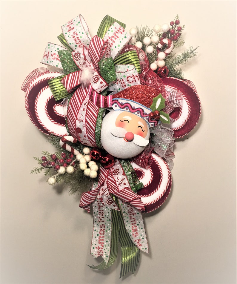 Glitter Santa Christmas Swag, Christmas Wreath Christmas Door Hanger image 1