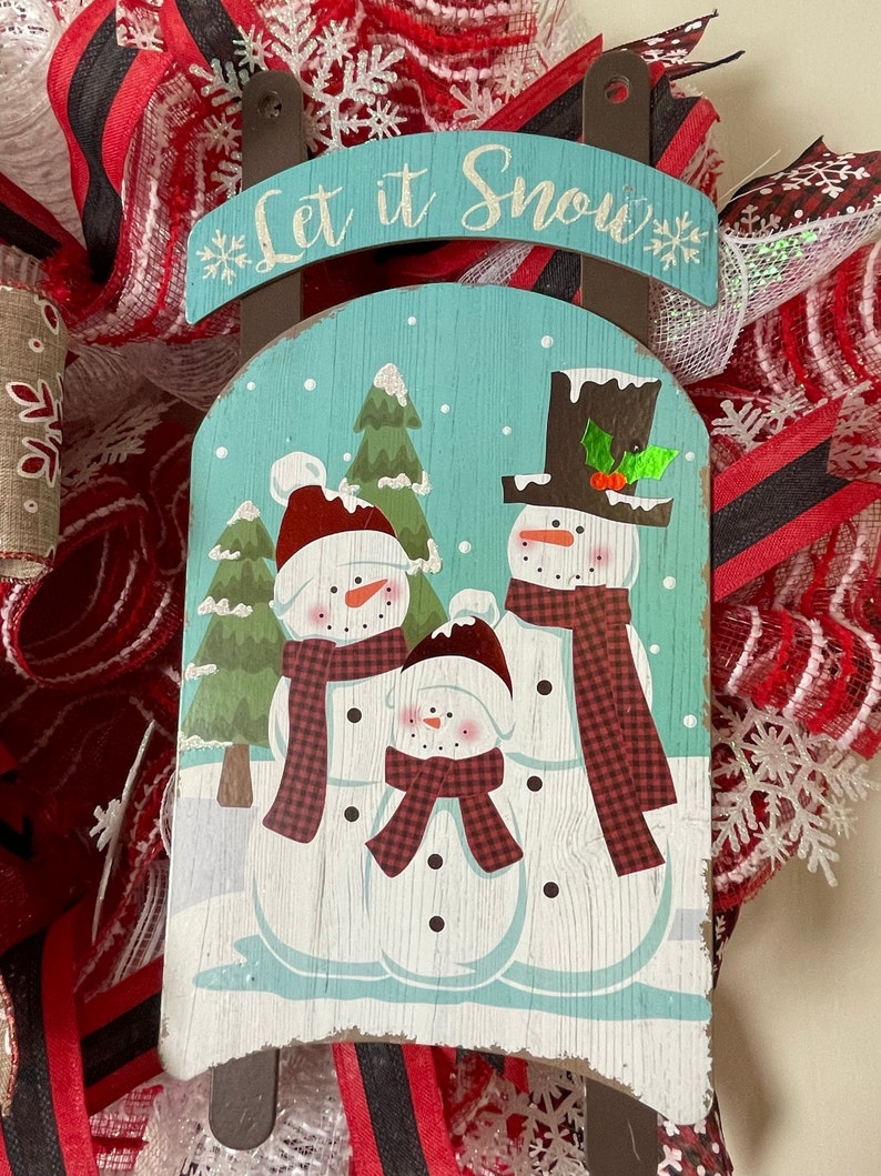 Let It Snow Mesh Wreath Winter Wreath Snowman Wreath image 2