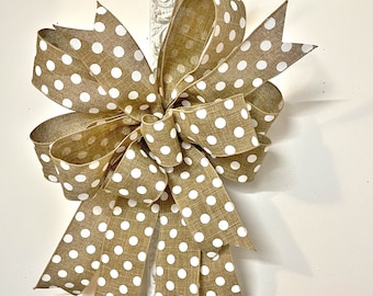 Wreath Bow Natural with White Polka Dots