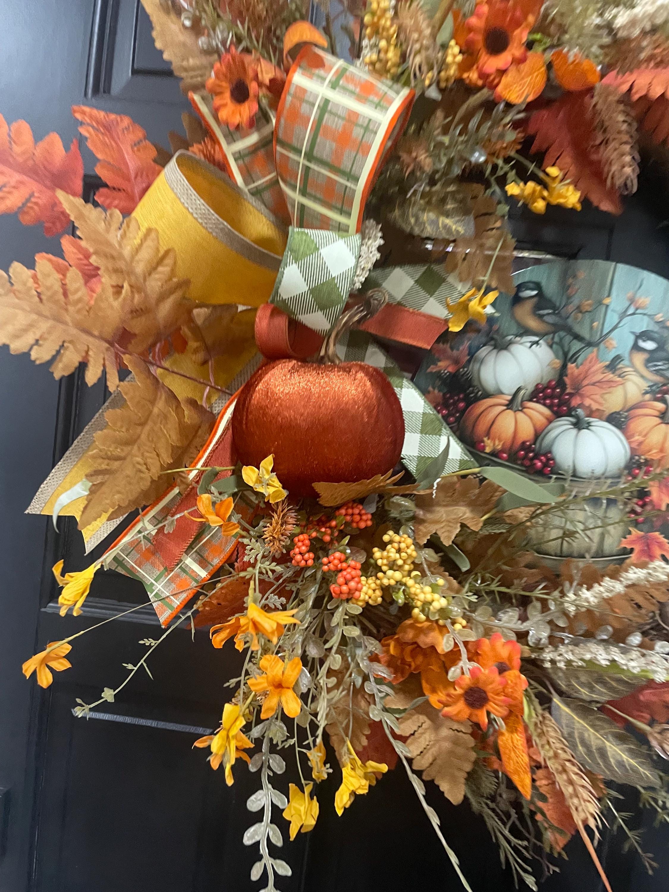 Fall Pumpkin Wreath for Front Door | Autumn Grapevine Wreath With ...