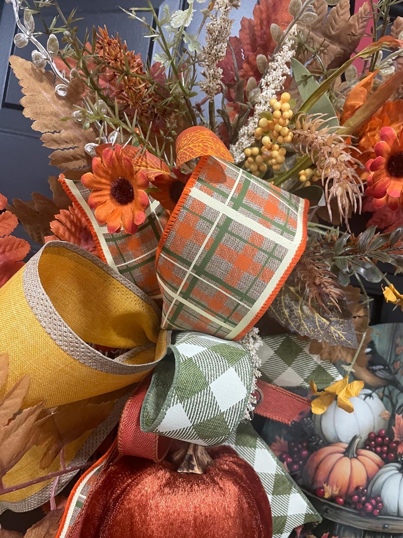 Fall Pumpkin Wreath for Front Door | Autumn Grapevine Wreath With ...