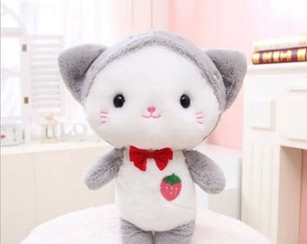 Black Cartoon Cat Plush Black Soft and Embrace Anime Cat Plush Toys Kids Birthday Christmas New Year Decoration Plush 12.6 inches