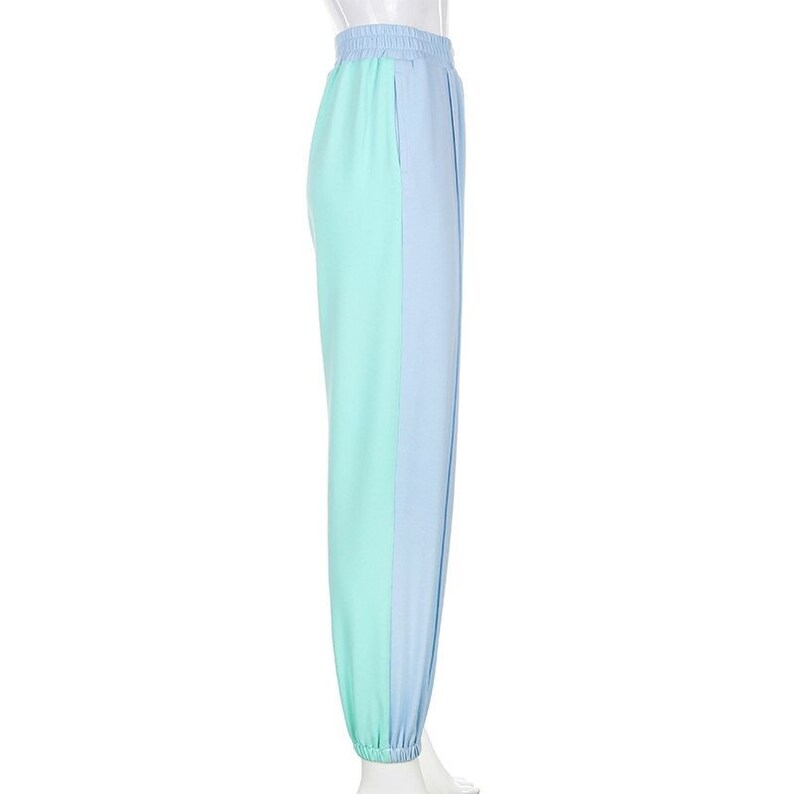 Contrast Color Baggy Women Jogger Sweatpants Casual Pink Blue Patchwork High Waist Trousers Female Hip Hop Streetwear