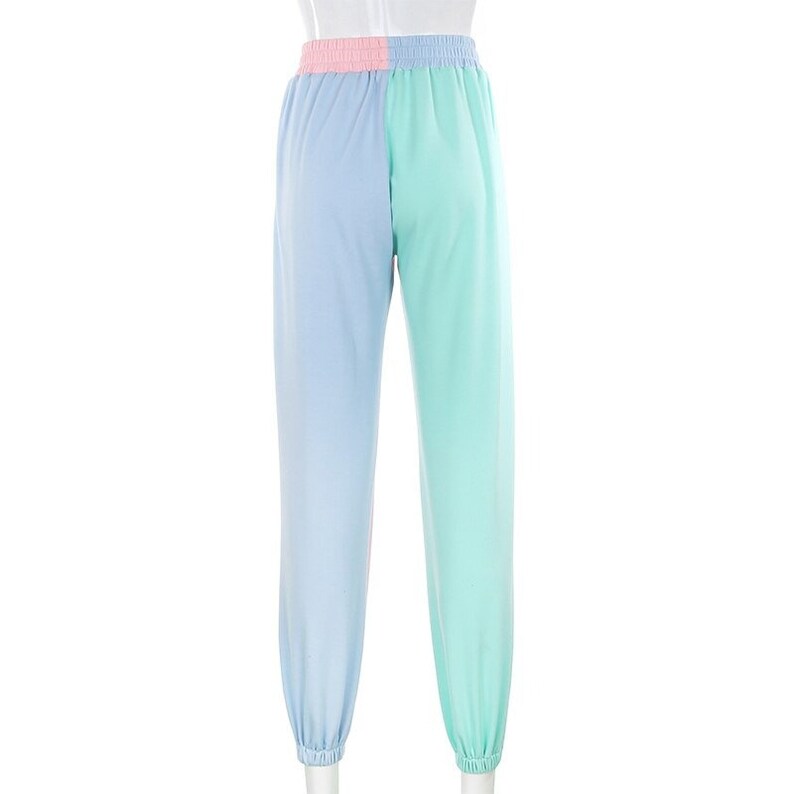 Contrast Color Baggy Women Jogger Sweatpants Casual Pink Blue Patchwork High Waist Trousers Female Hip Hop Streetwear