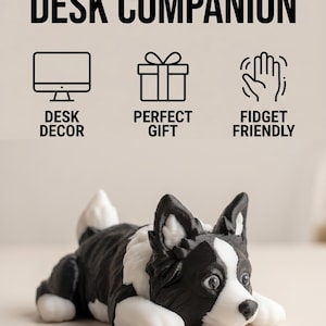 Mini Flexi Border Collie Puppy | Articulated Dog Toy, Print-in-Place Desk Decor