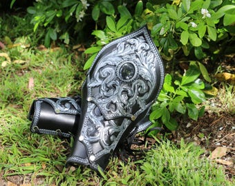 Leather Baroque Bracers Set | LARP Cosplay DnD | Fantasy Medieval Armor