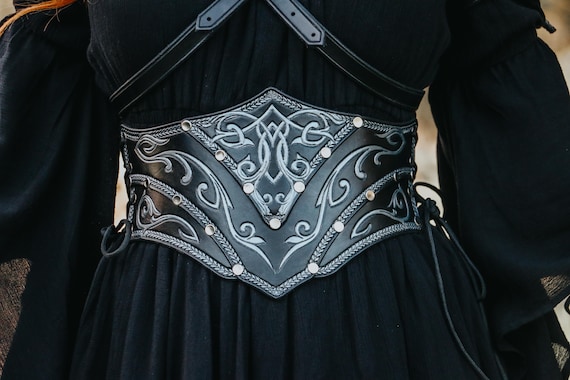 Vintage Rilleau Leathers Black Goth Medeival Taper Crystal Accent Statement Belt Rivet Studded Belt: Black Faux Leather Gothic Punk Style - Etsy main image 2
