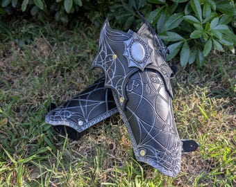 Leather Bloodstained Bracers Set | LARP Cosplay DnD | Fantasy Medieval Gothic Vampire Cathedral Armor