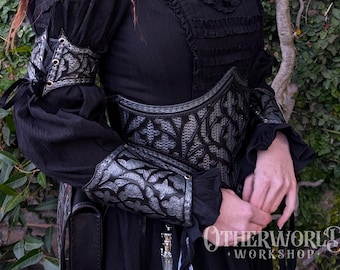 Leather Cathedral Bracers & Armlet | Fantasy Inspired | LARP Cosplay Armor | Medieval Ball Gothic Costume