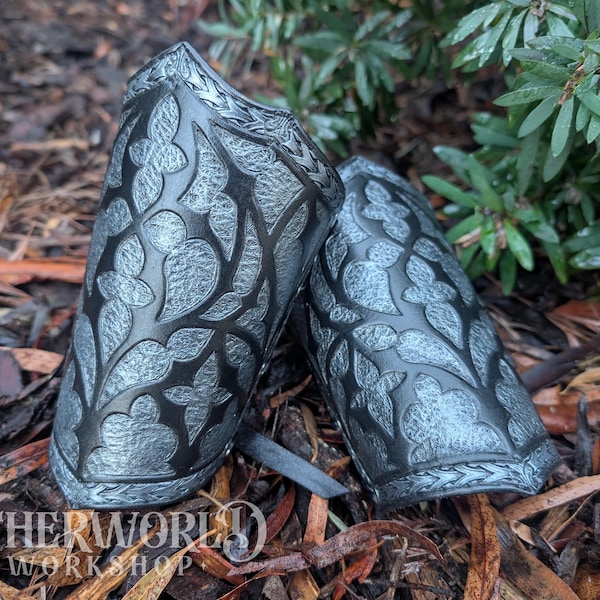 Leather Cathedral Bracers & Armlet | Fantasy Inspired | LARP Cosplay Armor | Medieval Ball Gothic Costume
