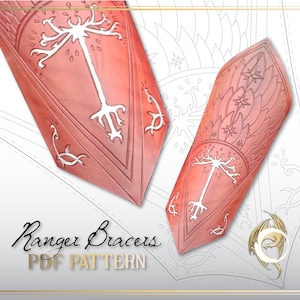 Può includere: Un modello PDF per bracciali da Ranger, con un design a forma di albero bianco su sfondo in pelle rossa. Il modello include istruzioni dettagliate e diagrammi per la creazione dei tuoi bracciali.