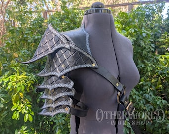 Leather Dragonscale Shoulder Pauldron Harness | LARP Cosplay DnD | Fantasy Medieval Gothic Vampire Cathedral Armor
