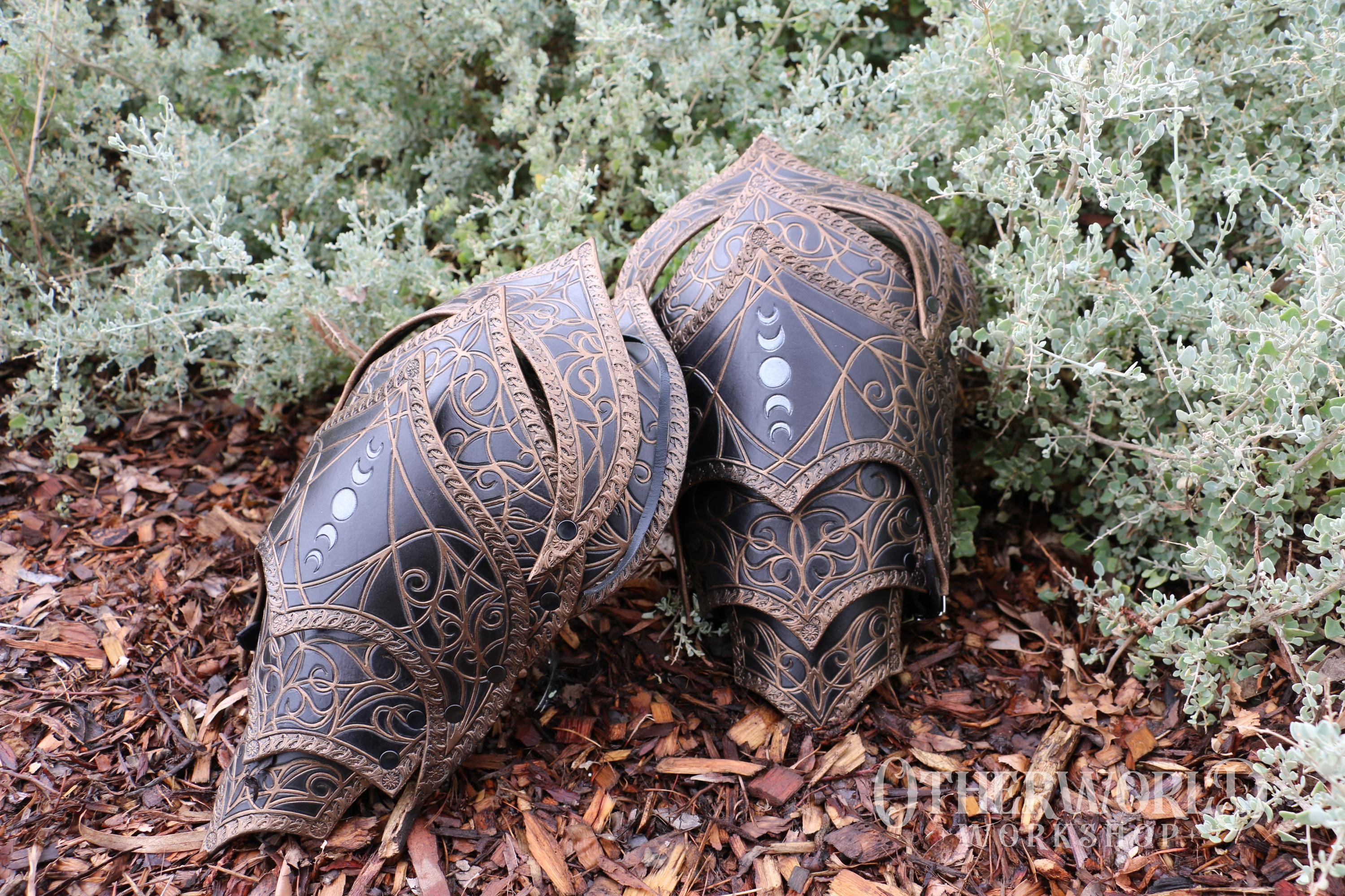 Leather Bloodstained Shoulder Pauldrons Set | LARP Cosplay DnD | Fantasy Medieval Gothic Vampire Cathedral Armor