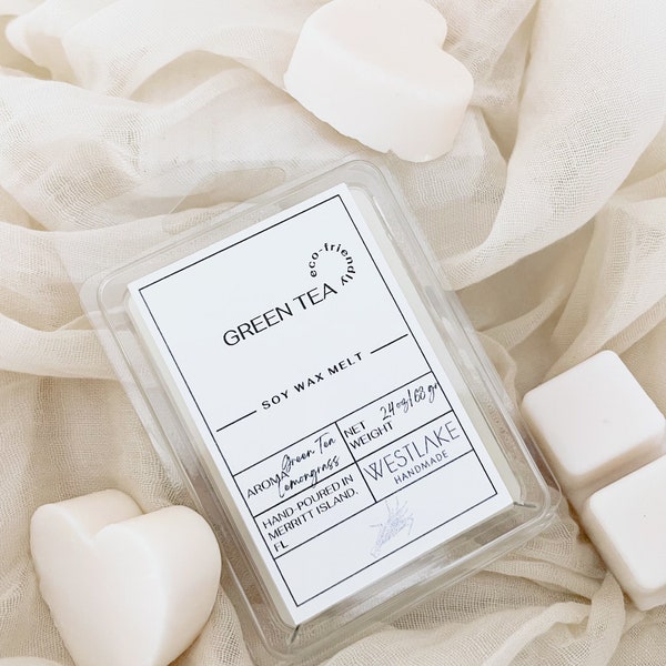 Green Tea and Lemongrass Scented Soy Wax Melts | Wax Melts For Warmers | Stocking Stuffers For Adults | Handmade Eco-Friendly Melter Tarts