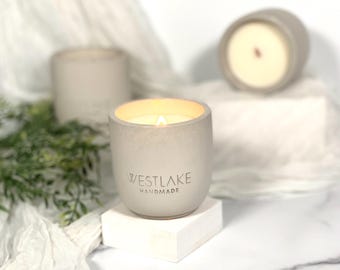 Sea Salt Driftwood Candle | Father's Day Gift for Him | Ocean Scented Concrete Candle | Wooden Wick | Gift for Dad | Coastal Decor