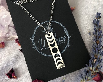 Collana con fasi lunari in acciaio inossidabile, gioielli celestiali da strega