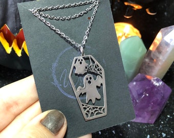 Ghost Coffin Necklace  // Bat necklaces , Halloween jewellery