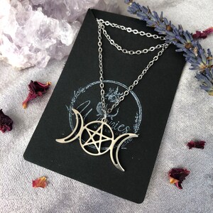 Triple Moon Pentagram Necklace // Witch Gift, Moon Child, Witchy Jewellery