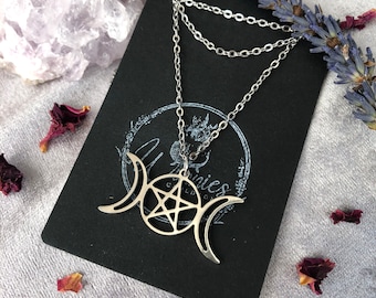 Triple Moon Pentagram Necklace // Witch Gift, Moon Child, Witchy Jewellery