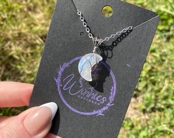 Moonstone Wires Moon Pendant // Crystal gift
