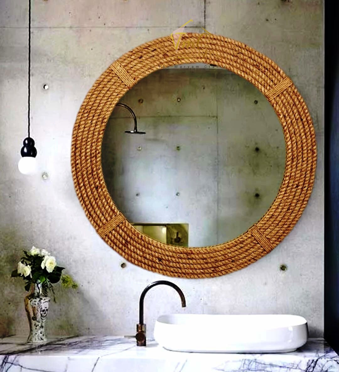 Buy Nautical Coastal Round Rope Mirror, Home Decor Large Wall Mirror