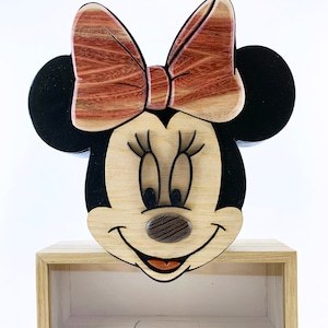Minnie Mouse Wooden Piggy Bank - Children&#39;s Coin Box, Disney Bottom