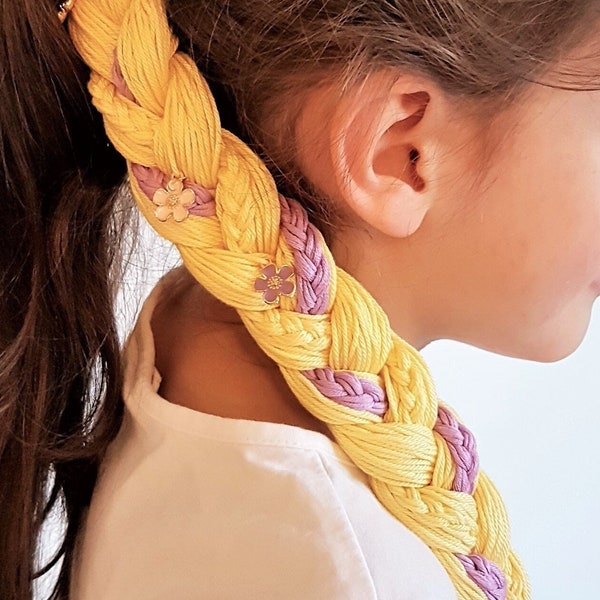 Rapunzel Plait with Flower Charms, Hair Accessory for Dressing up. Disney Princess hair.