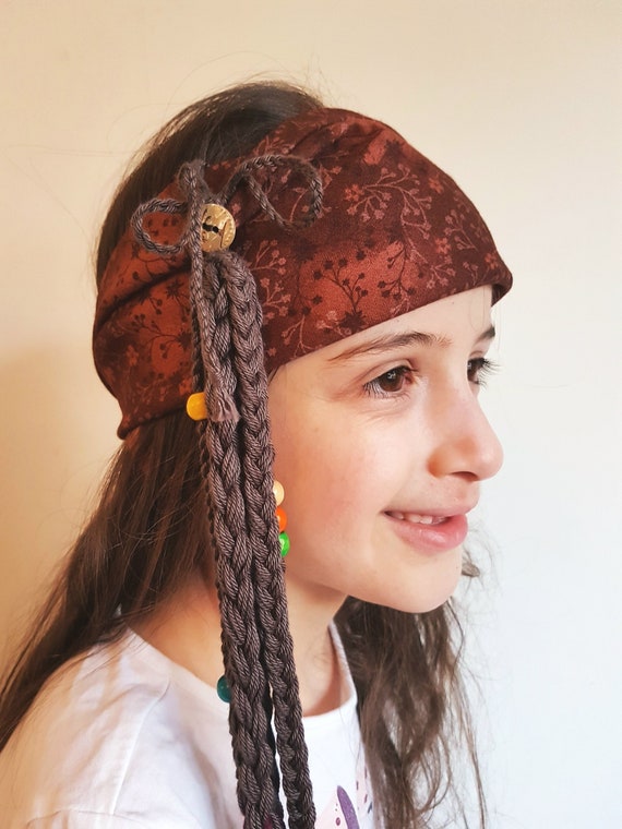 Bandana pirata per bambini con accessorio per capelli per vestirsi. Pirati  dei Caraibi. 100% cotone con perline e bottoni. Caffé moca -  Italia