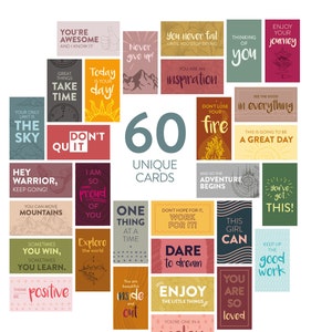 Motivational Cards (60 Pack), Encouragement Thank You Mini Cards, Assorted Inspirational Card Set with 60 Unique Quotes (Business Card Size)