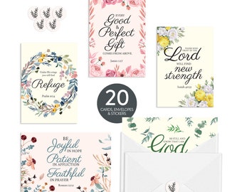 Floral Christian Greeting Cards with Bible Verses (20-Pack)