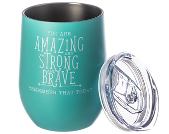 Inspirational Aqua Wine Tumbler, Stainless Steel, Thank You Gift