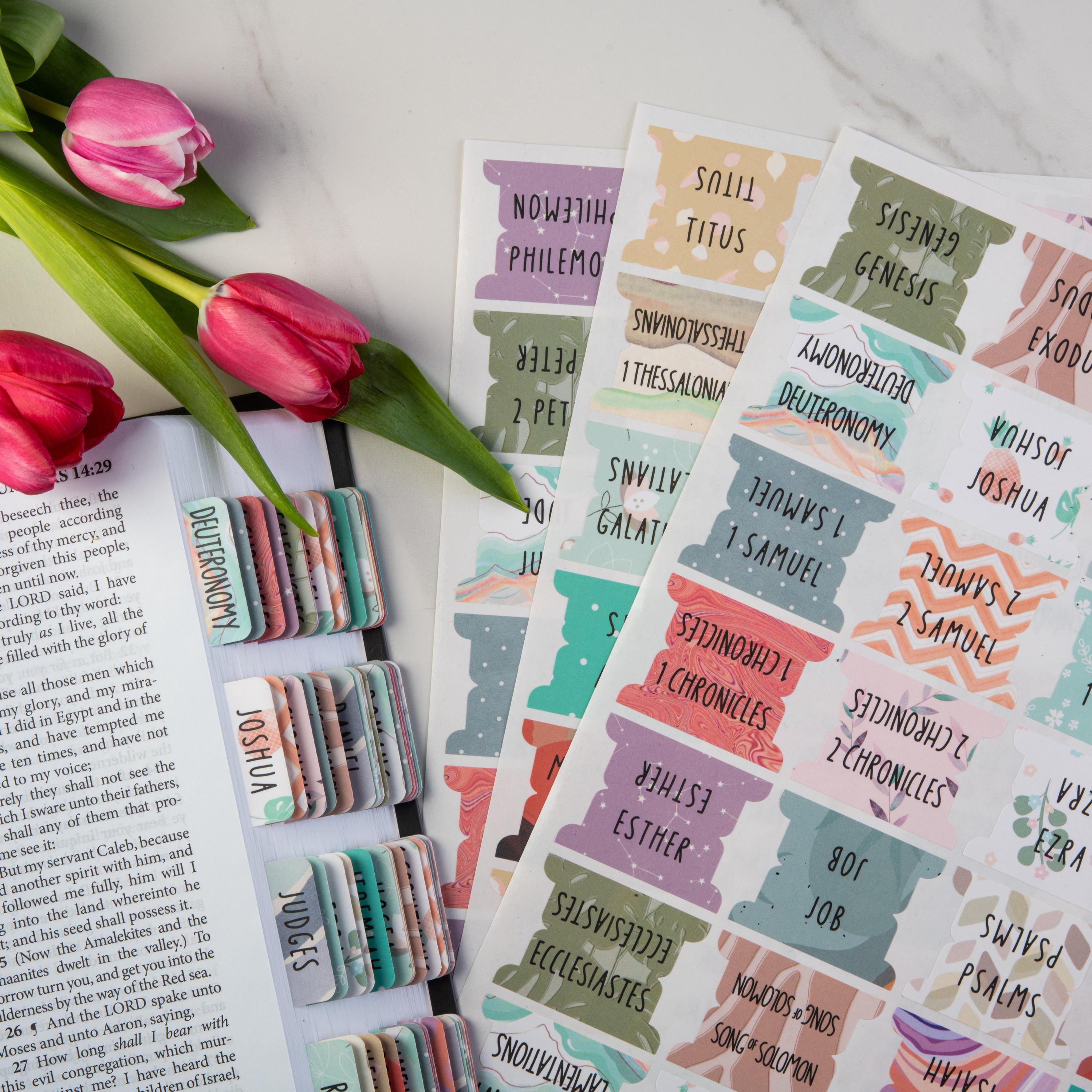 DiverseBee Laminated Bible Tabs - 84 Index Tabs Large Print, Terrazzo Design - View #12