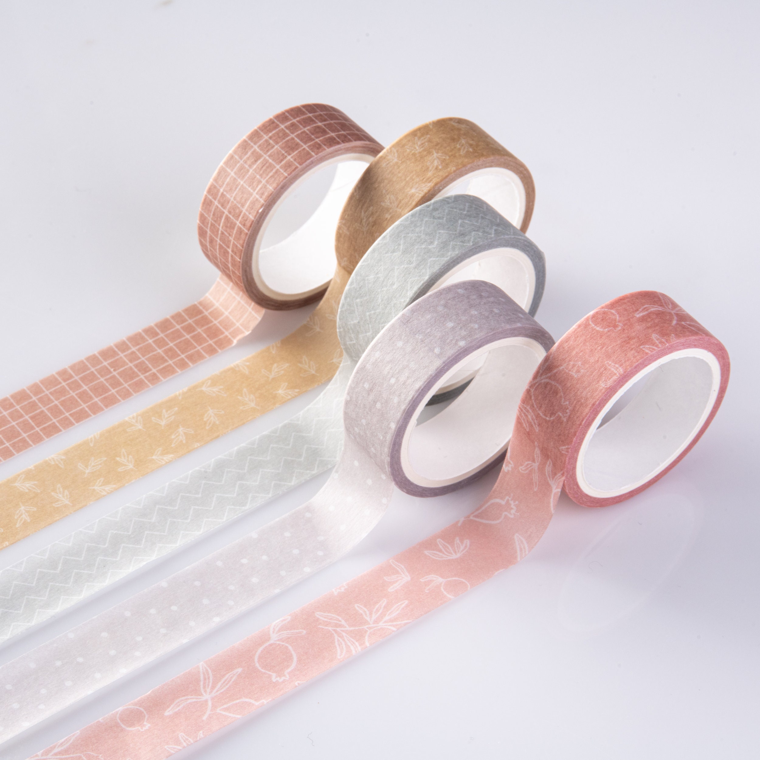 Pastel Washi Tape Set, 5 Rolls Decorative Scrapbook Tape, Cute Craft Tape, Scrapbooking Bullet Journal Supplies, Bible Journaling (Forest)