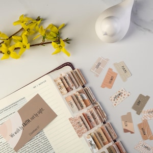 Laminated Bible Tabs: Easy-Apply Bible Journaling Stickers - Cappuccino