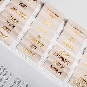 Laminated Bible Tabs: Copper Embossed Bible Stickers - Alabaster