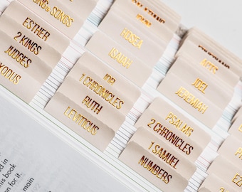 Laminated Bible Tabs: Copper Embossed Bible Stickers - Alabaster