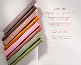 Highlighters and Gel Pens Set, Bible Safe, No Bleed, 8 Pack Assorted Colors - Dreams