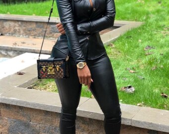 red leather pant suit