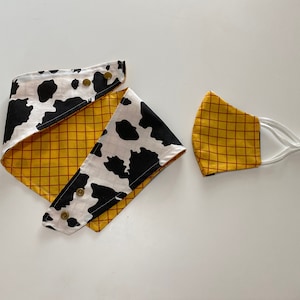 Toy Story Woody plaid and cow print-- Pet Bandana-- Matching Masks Available