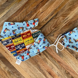 Texas Boots License Plates -- Pet Bandana Matching Mask Optional