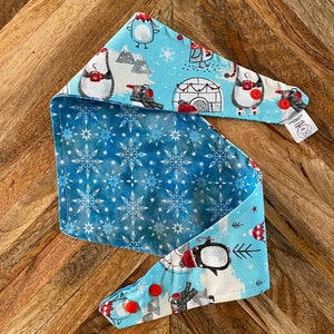 Penguin Snowflakes Igloo Christmas and Holiday -- Reversible Pet Bandana -- Snap Bandana Matching Mask Optional