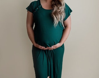 Green Maternity Mommy Labor and Delivery/ Nursing Gown