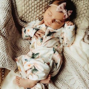 Pink Garden Baby Gown and bow set