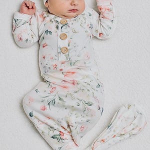 NEW**  Newborn Peony Garden knotted gown and bow set