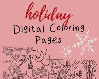 Holiday Coloring Pages 6 Pack - Adult Coloring - Digital Coloring Sheets - Digital Download - Printable Coloring Pages - Child Coloring