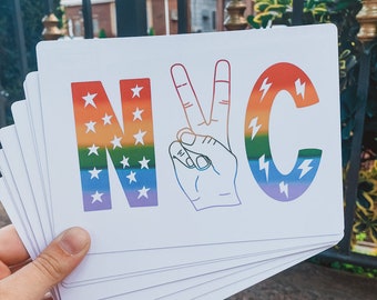 NYC LGBT Pride Postcard - New York City Postcards - 2 packs - 5 packs - 10 packs - Tourist Postcard - Rainbow Flag - Mini Print - I love NYC