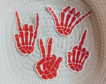 Skeleton Hand Gestures - Spooky Season Stickers - Peace Sign Sticker - Hang Loose Sticker - Rock N Roll Decal - Middle Finger - tatiJPG